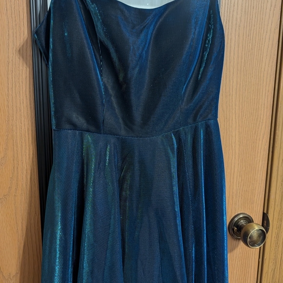 B. Darlin Black and Blue Shimmer Dress With Slit Prom Or MOB - Picture 2 of 11